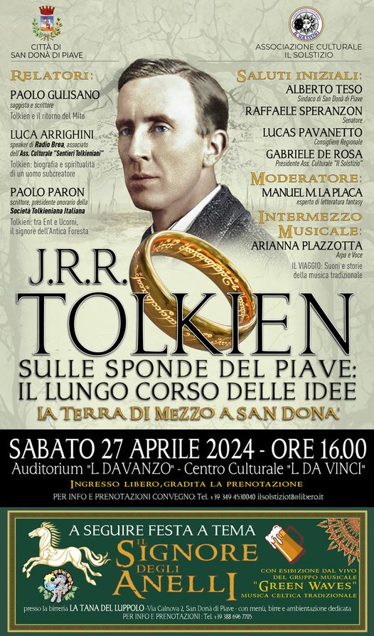 Locandina dell'evento: J.R.R. Tolkien. Sulle sponde del Piave: il lungo corso delle idee. La terra di mezzo a San Donà