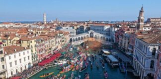 Carnevale 2026, Canal Grande trasformato in Olympus Olympus, foto Comune di Venezia